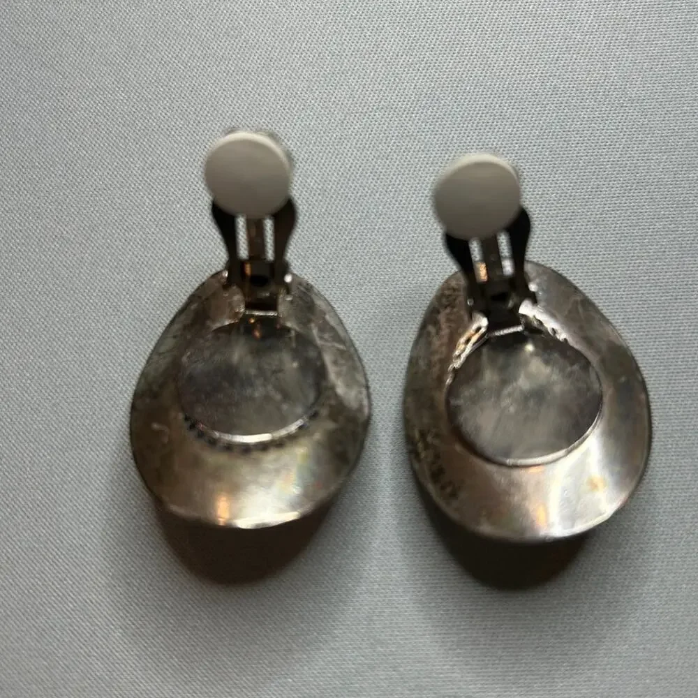 Cowboy Hat silver tone rhinestone adorned clip on earrings